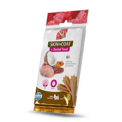 Farmina Dog Treat Dental QUINOA Skin & Coat Quail Adult Mini 2.1 oz Farmina Dog Treat Dental QUINOA Skin & Coat Quail Adult Mini 2.1 oz