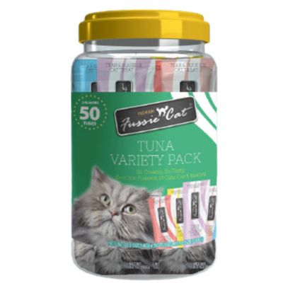 Fussie Cat Treat Puree Tuna Variety Pack 5 Flavors 50/Tub