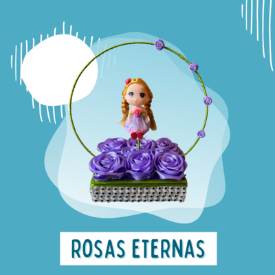 Canasta Cuadrada de Rosas Eternas con muñequita