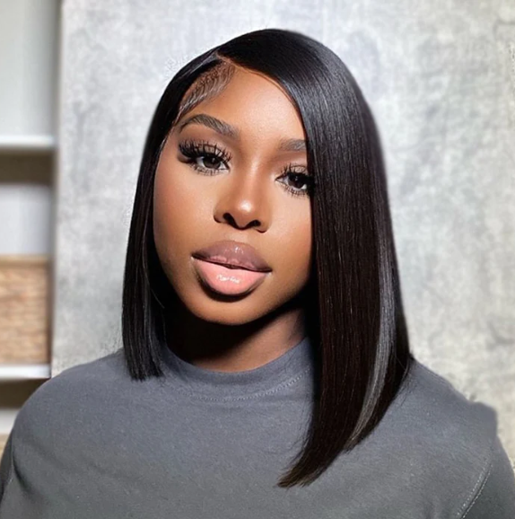 12 inches Asymmetrical Blunt Bob 13&quot;x4&quot; Transparent Frontal Lace Wig Straight Human Virgin Hair