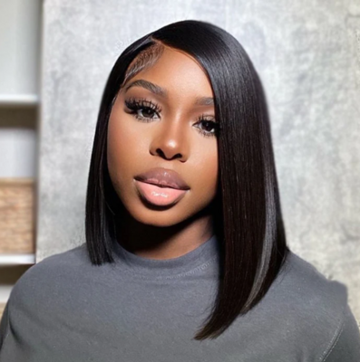 12 inches Asymmetrical Blunt Bob 13&quot;x4&quot; Transparent Frontal Lace Wig Straight Human Virgin Hair