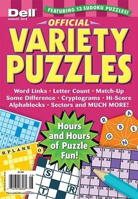 Dell Official Variety Puzzles Subscription -Anacrostics, Cryptoquizzes, Sudoku, Solicrosses, Collectibles, Petal Puzzles, and Tanglewords, plus too many more to mention. 