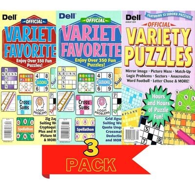 Lot of 3 Dell Variety Puzzles -Free Shipping! - Puzzle Book Store value packs - lots of Dell Puzzle Books