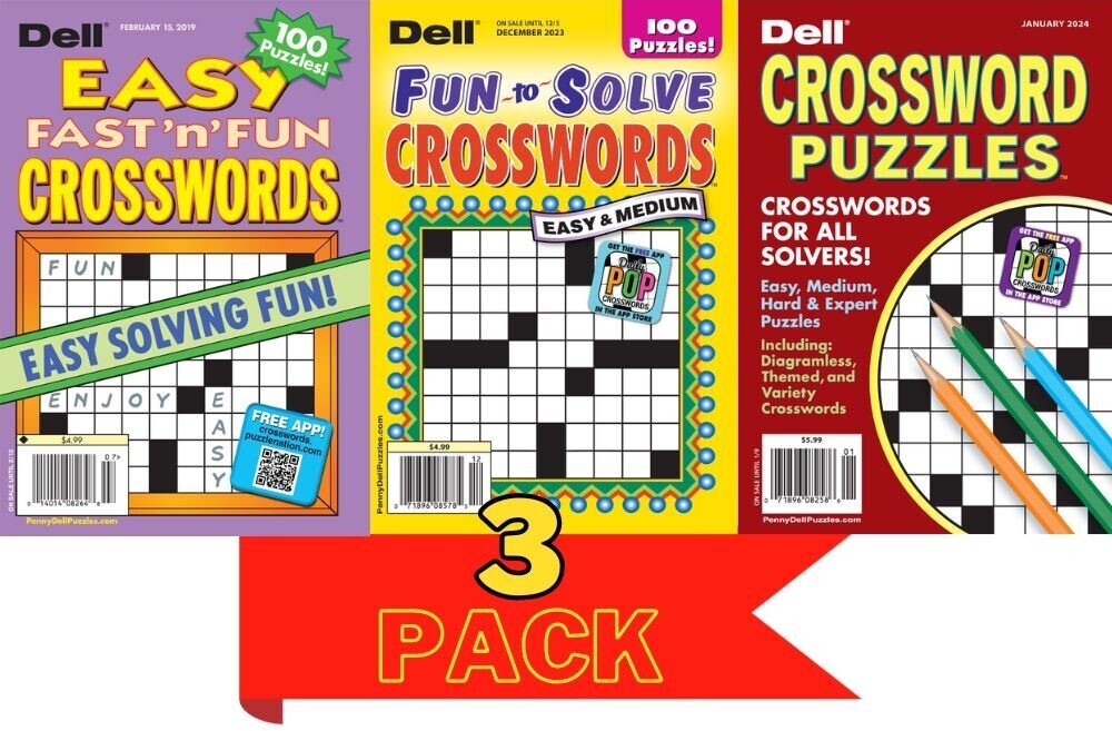 Dell Crosswords 3-pack Puzzle Books - puzzle books for adults variety packs for adults