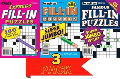 Lot of 3 Penny Press/Dell Fill-Ins Puzzle Books
