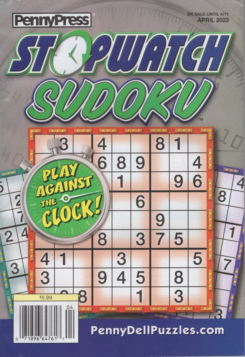 PennyPress Stopwatch Sudoku Puzzle Book April 2023