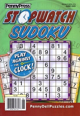 PennyPress Stopwatch Sudoku Puzzle Book June 2023