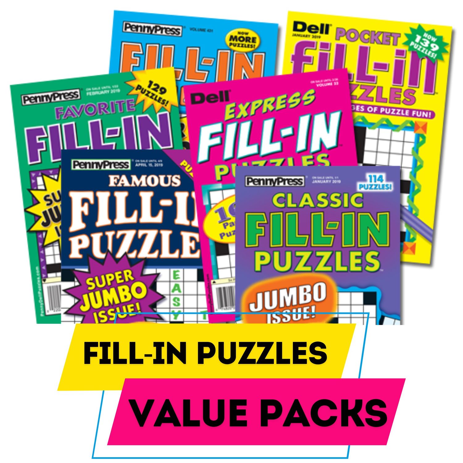 Dell Penny Press Fill-In Puzzle Value Packs - PuzzleBookStore.com - Penny Press Fill-Ins Puzzle Books includes a variety of publications such as Dell Penny Press, Express, Famous, Pocket, and Jumbo.