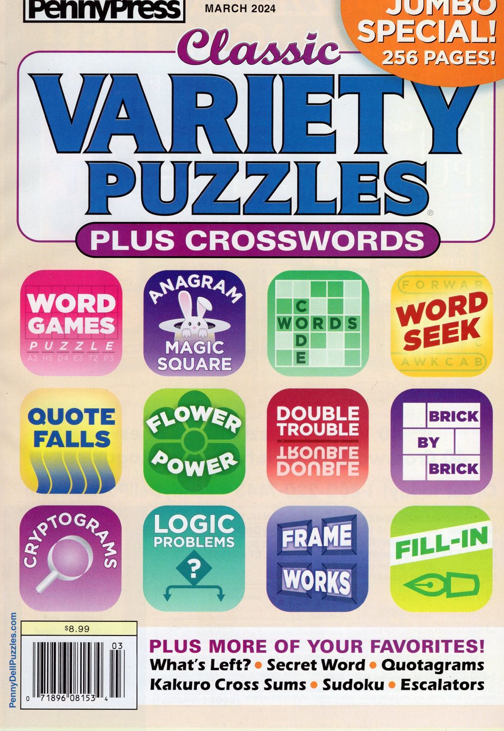 PUZZLE BOOK STORE - PennyPress Classic Variety Puzzles Plus Crosswords March 2024