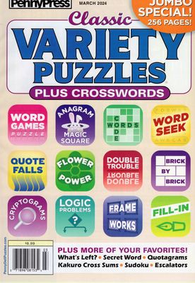 PUZZLE BOOK STORE - PennyPress Classic Variety Puzzles Plus Crosswords March 2024