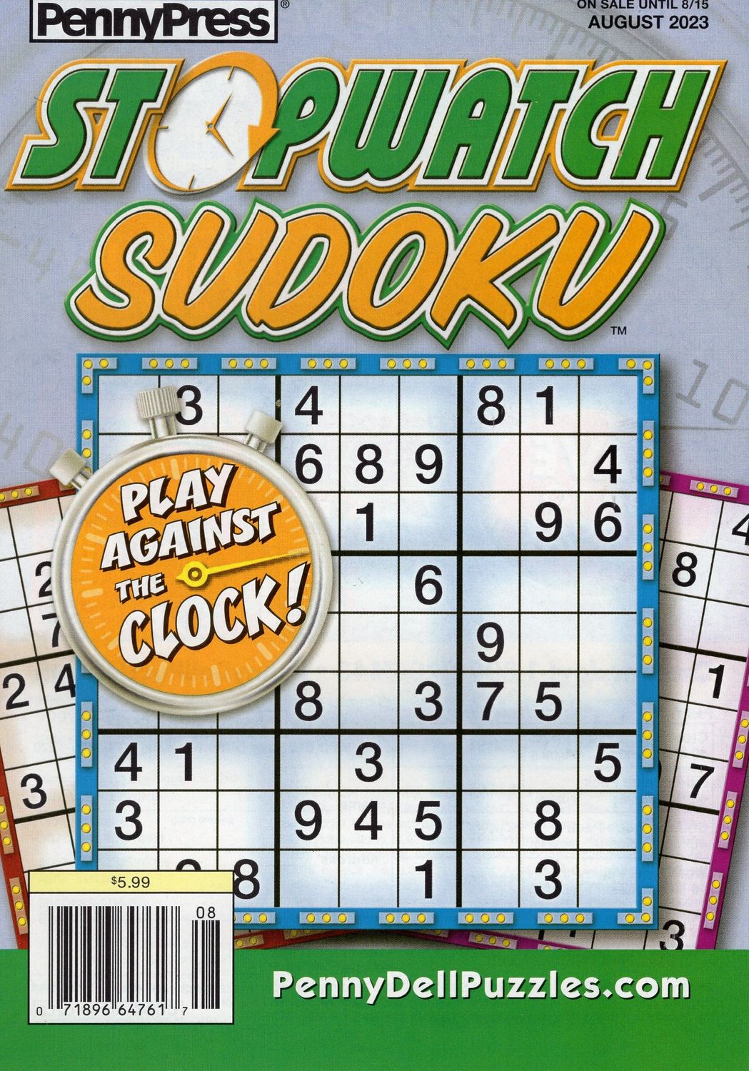 PennyPress Stopwatch Sudoku Puzzle Book August 2023