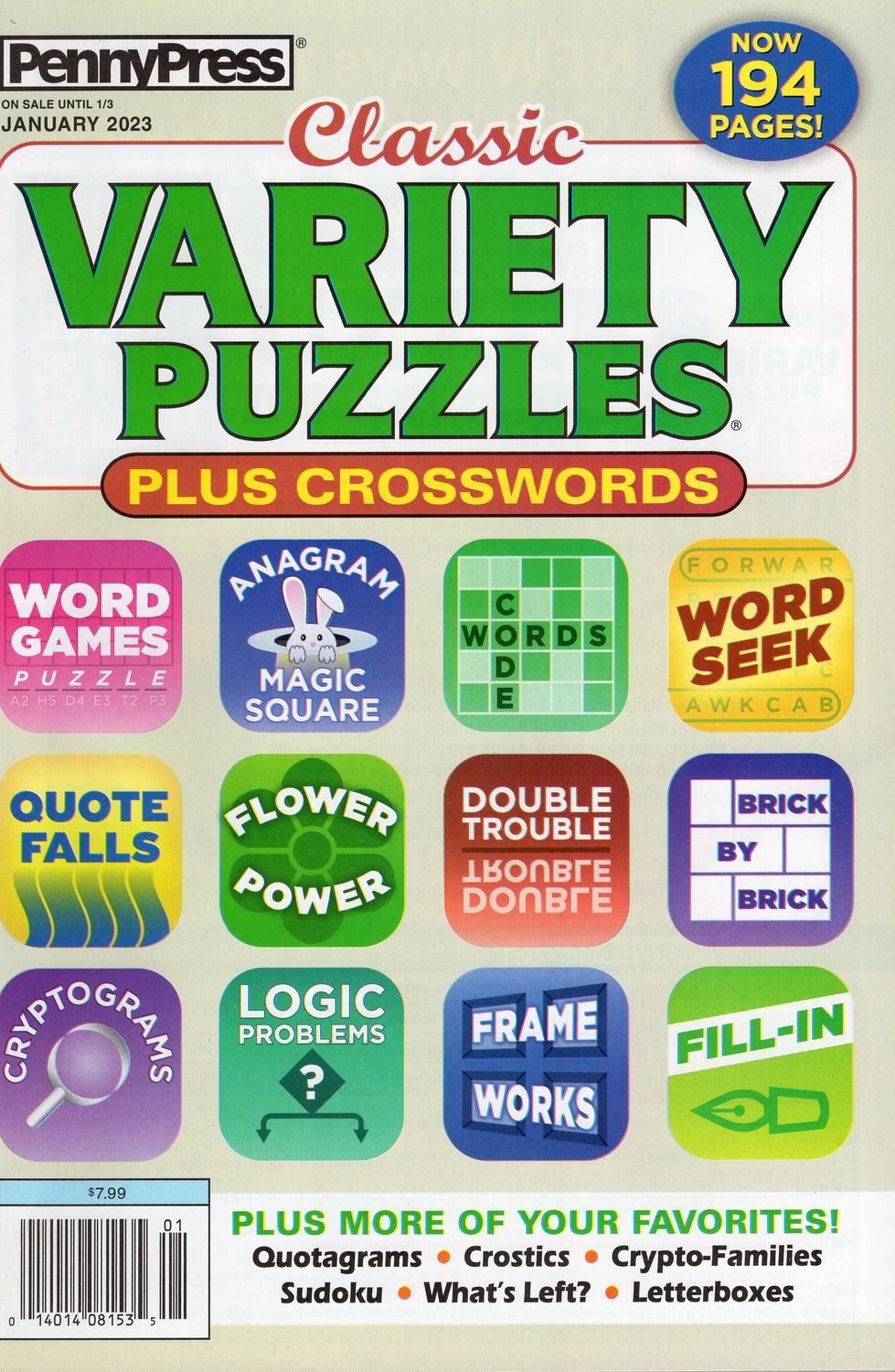 PUZZLEBOOKSTORE.COM - PennyPress Classic Variety Puzzles Plus Crosswords January 2023
