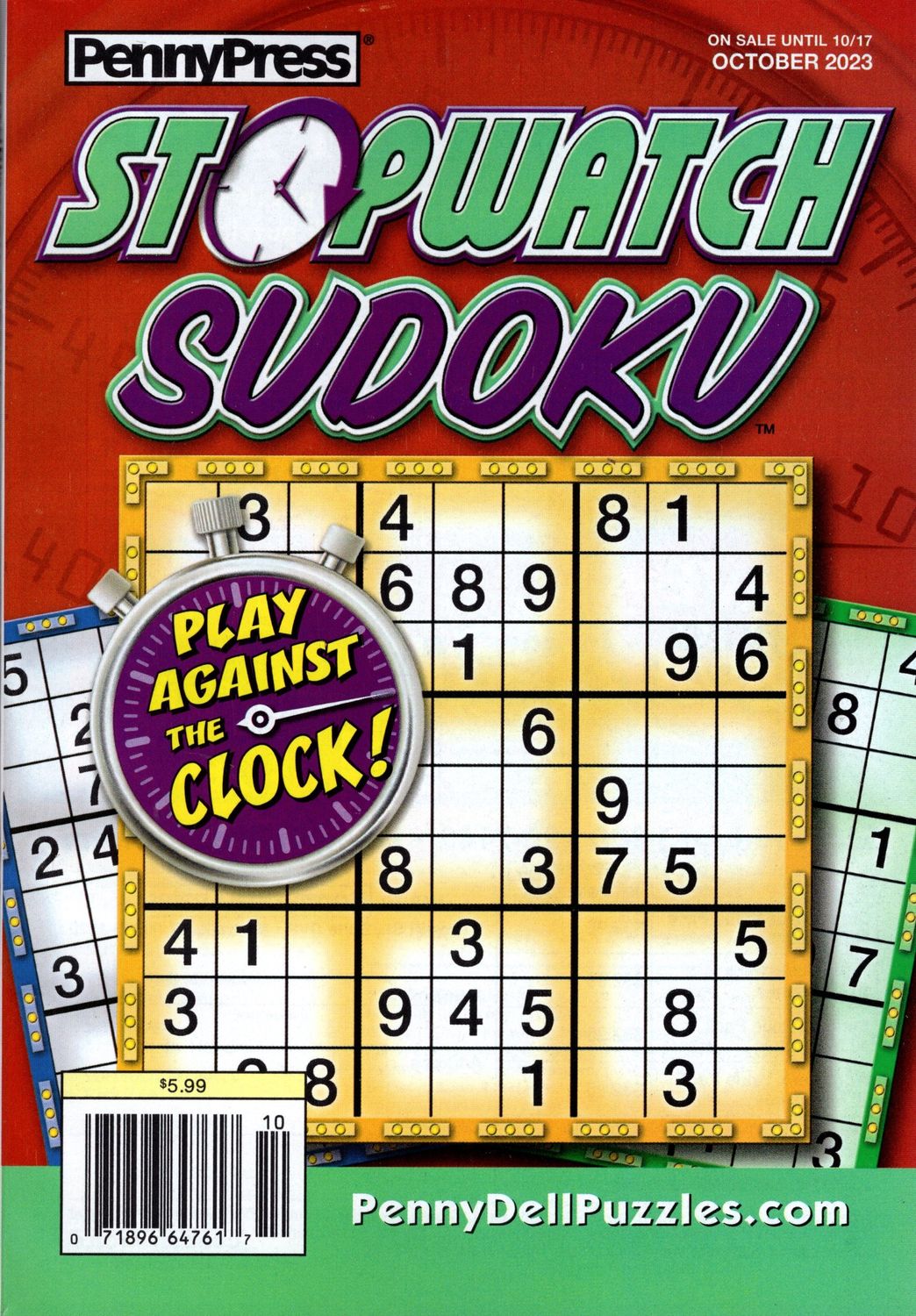 PennyPress Stopwatch Sudoku Puzzle Book October 2023