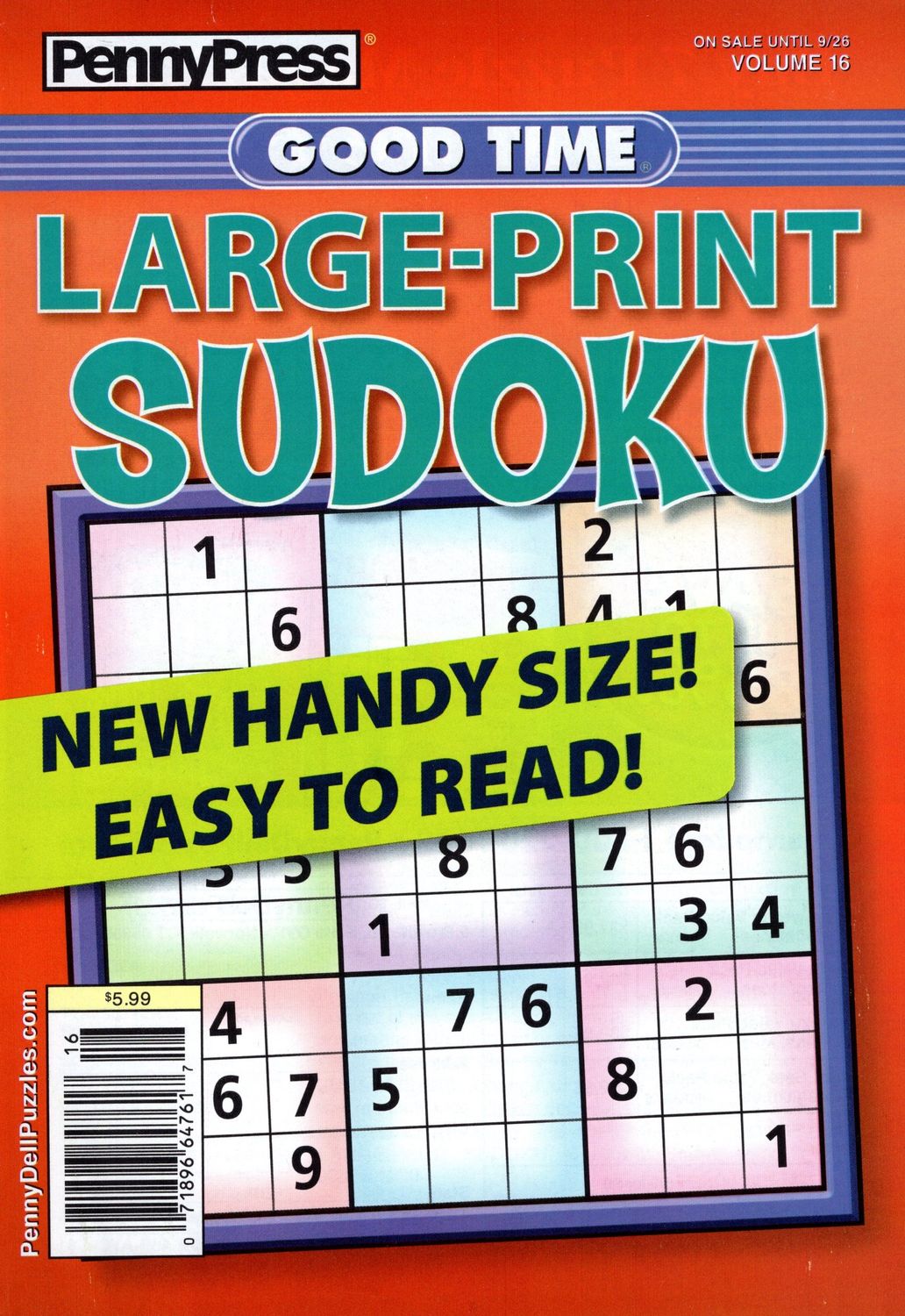 PennyPress Good Time Large-Print Sudoku #16 - The big puzzles in these books are one puzzle to a page. That makes the puzzles much easier to see and work with compared to most puzzle books. A very large-print puzzle is ideal for seniors or anyone with vision issues.