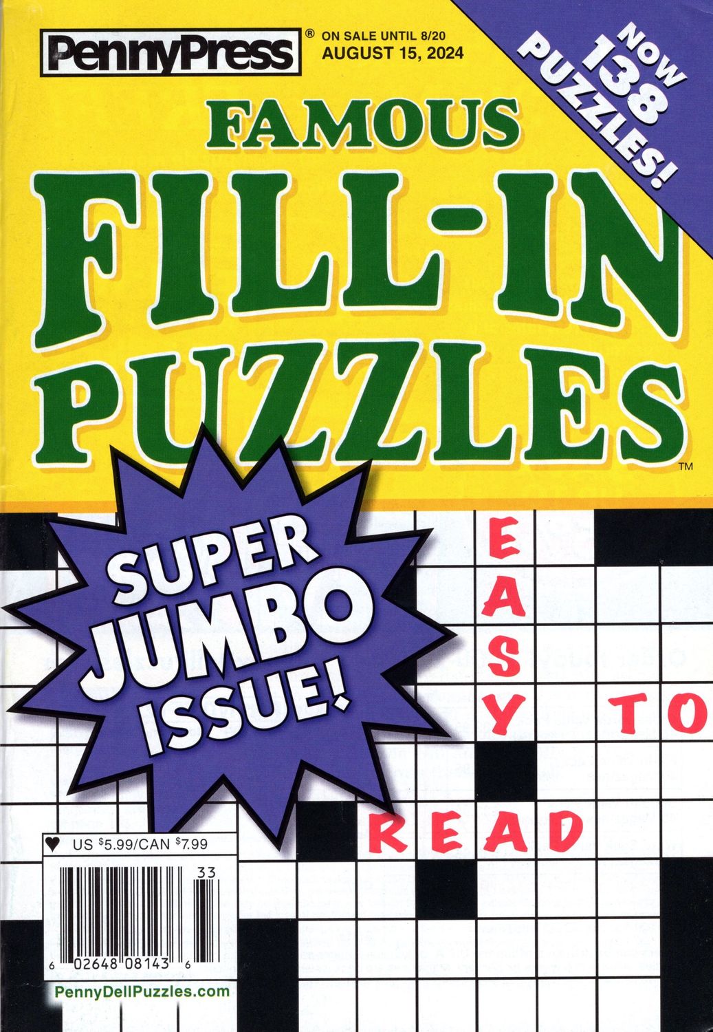 PennyPress Famous Fill-In Puzzles August 2024 - fill in puzzles for beginners