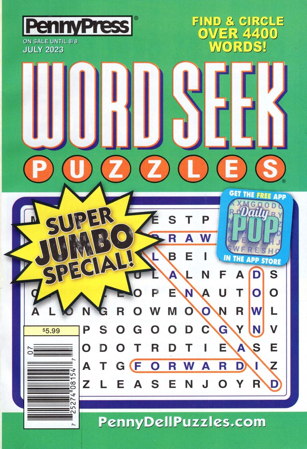 PennyPress Word Seek Puzzles July 2023- Puzzle Book Store - word seek puzzles for adults