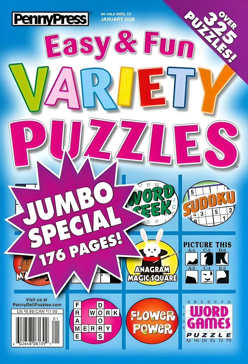 Easy Puzzle Books | Easy &amp; Fun Variety Puzzles January 2025