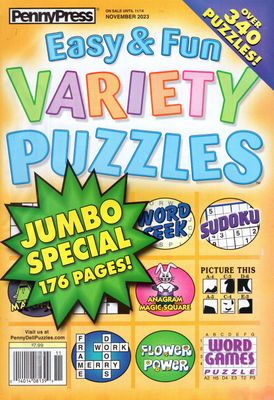 puzzle book store- Easy &amp; Fun Variety Puzzles November 2023