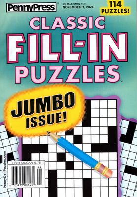 PennyPress Classic Fill-In Puzzles November 2024 -  designed puzzles that keep the brain active and the mind relaxed while having a calming time.
