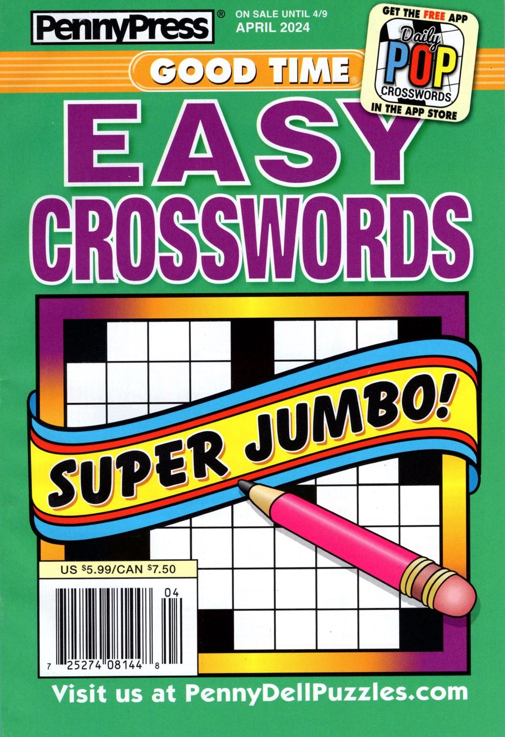 PennyPress Good Time EASY Crosswords April 2024 -puzzle book store