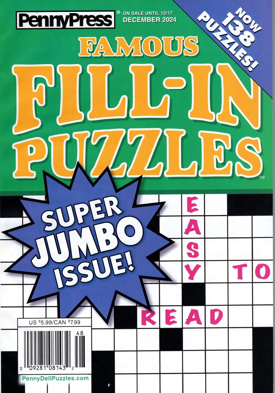 PennyPress Famous Fill-In Puzzles December 2024 - puzzle book store