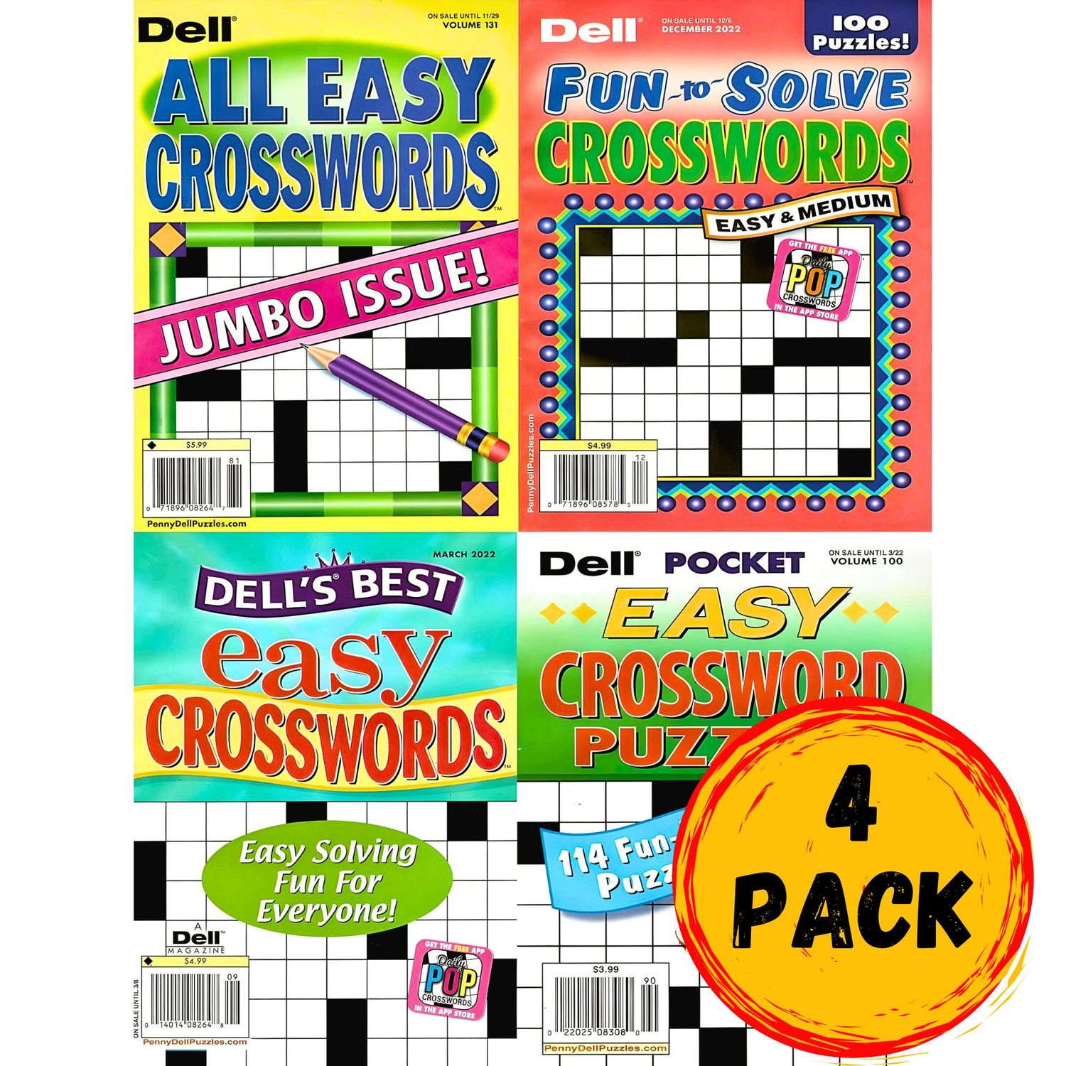 Lot Of 4 Dell Easy And Fun Crosswords