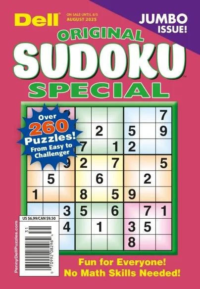 sudoku puzzle books | Dell Original Sudoku Special August 2025