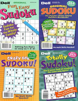 Mixed Lot of 4 Dell Sudoku Books (Fun &amp; Easy, Original, Crazy For, Totally)