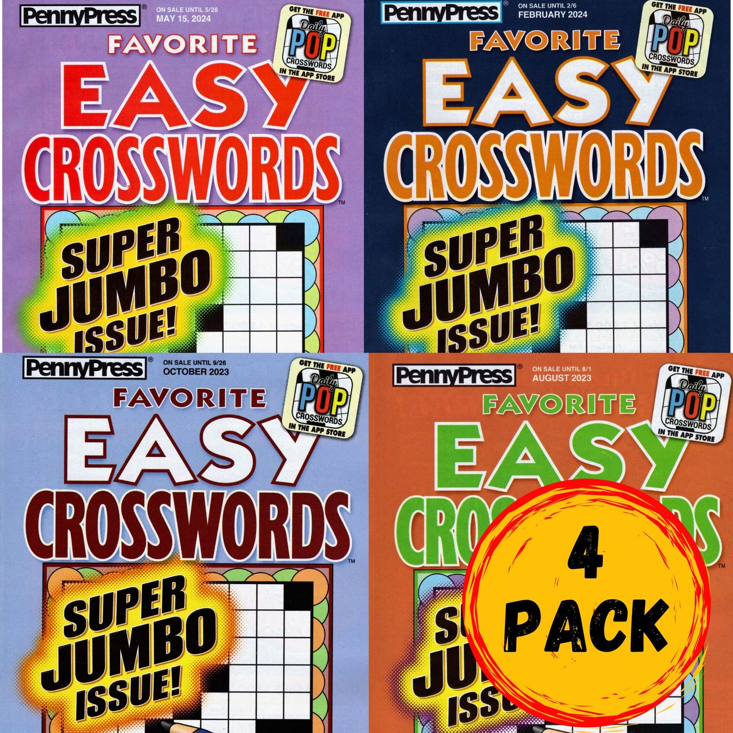 Lot of 4 Penny Press Favorite Easy Crossword Puzzle Books