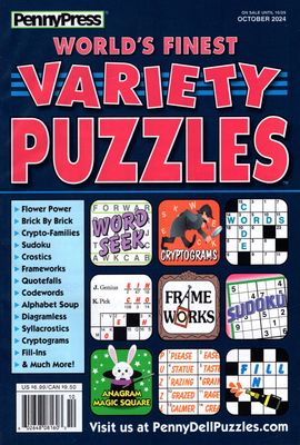 World’s Finest Variety Puzzles October 2024 -  this quarterly publication is entirely in English and suitable for puzzle enthusiasts worldwide. Whether you&#39;re looking for a fun way to pass the time or you want to keep your brain sharp, the World&#39;s Finest Variety Puzzles has something for everyone. Subscribe now to get your hands on this fantastic magazine!