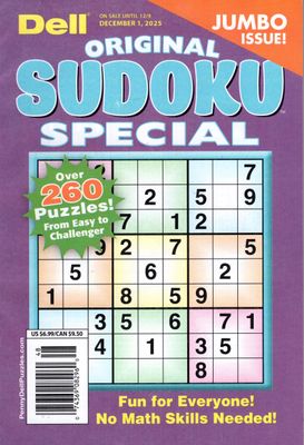 sudoku puzzle books | Dell Original Sudoku Special December 2025