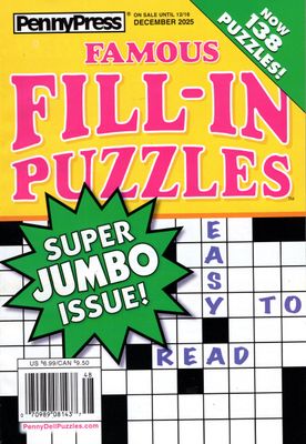 PennyPress Famous Fill-In Puzzles December 2025 | Puzzle Book Store
