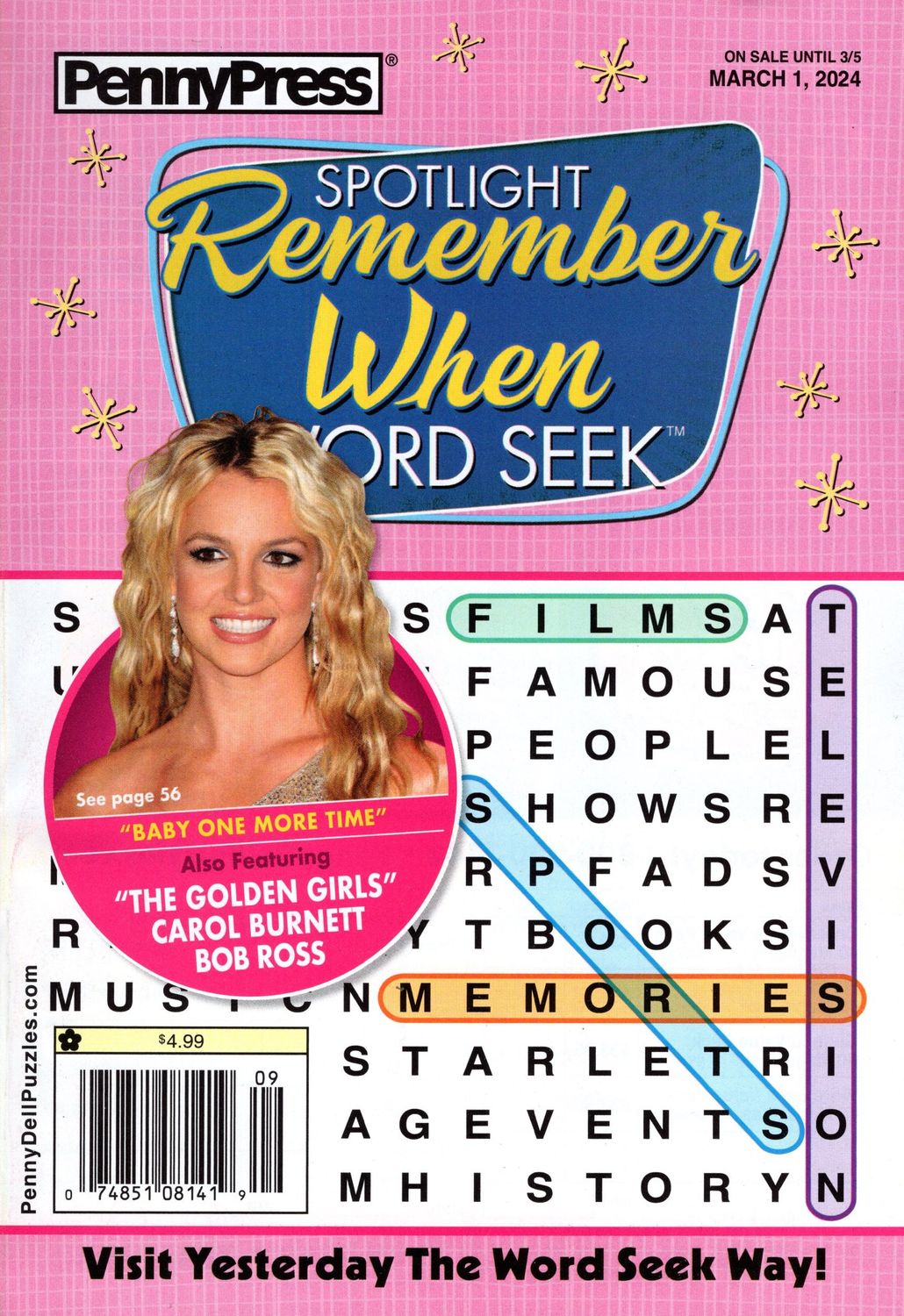 Spotlight Remember When Word Seek March 2024 - PuzzleBookStore.com