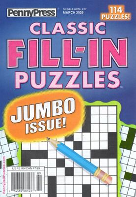 PennyPress Classic Fill-In Puzzles March 2026 -puzzle book store