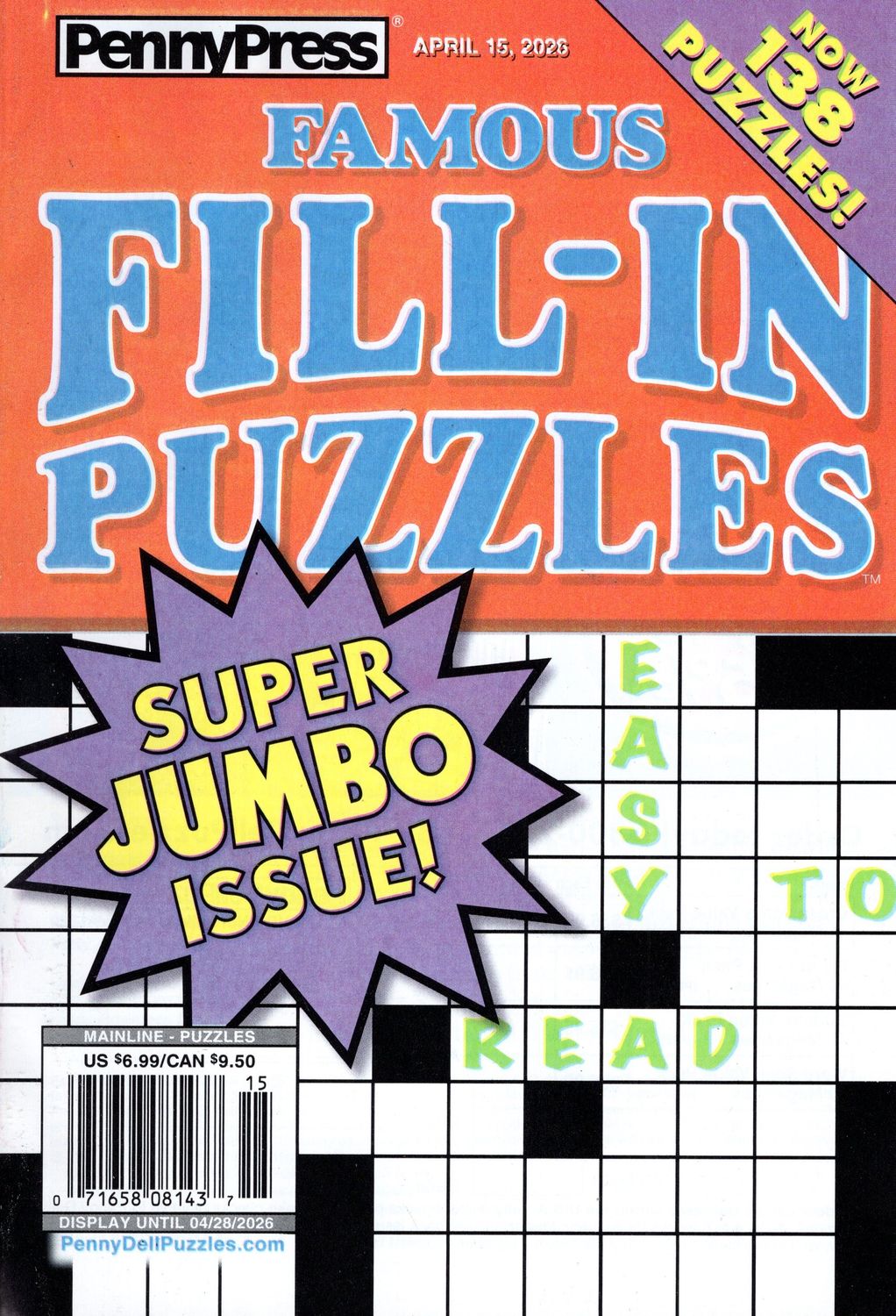 PennyPress Famous Fill-In Puzzles April 2026