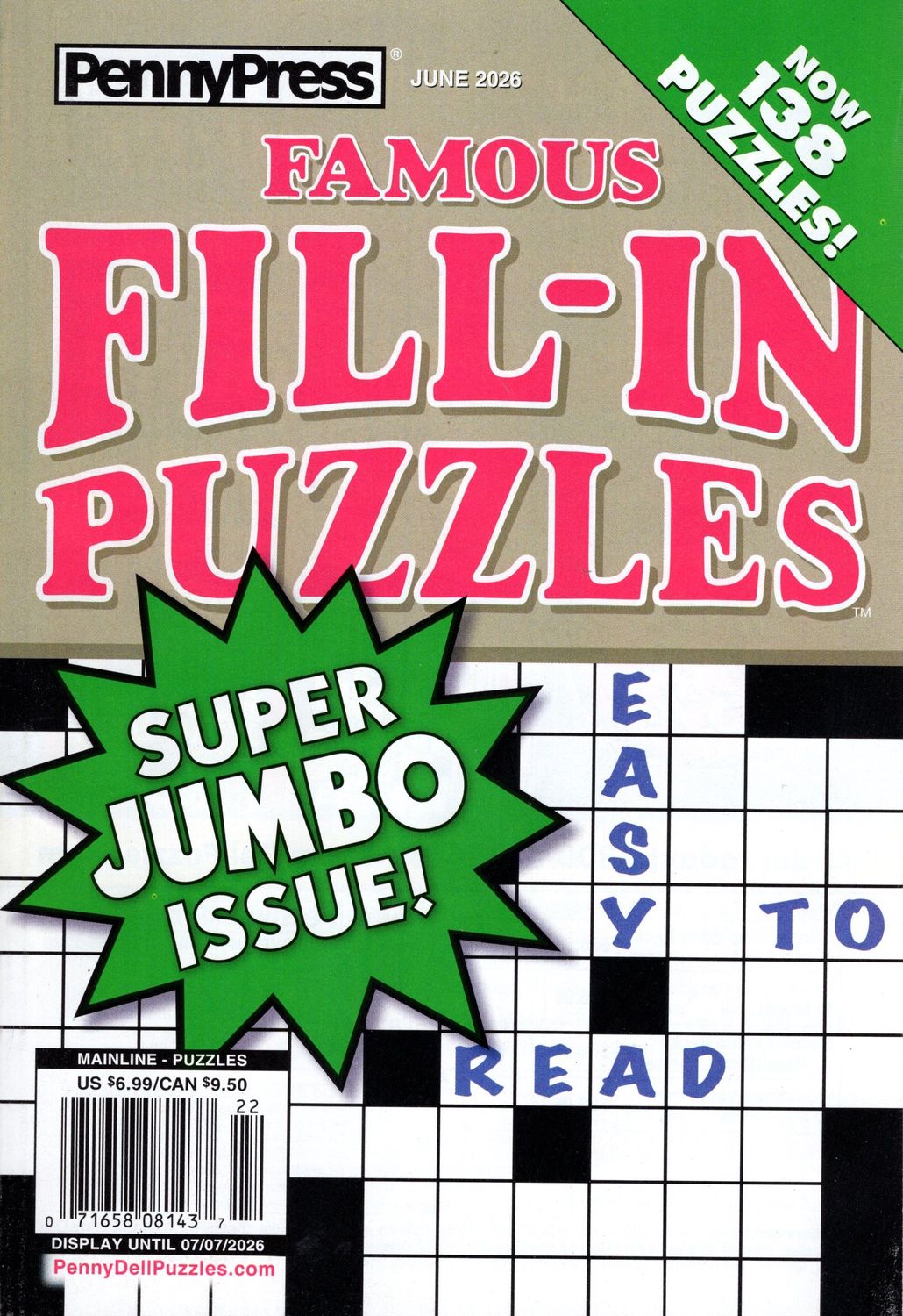 PennyPress Famous Fill-In Puzzles June 2026