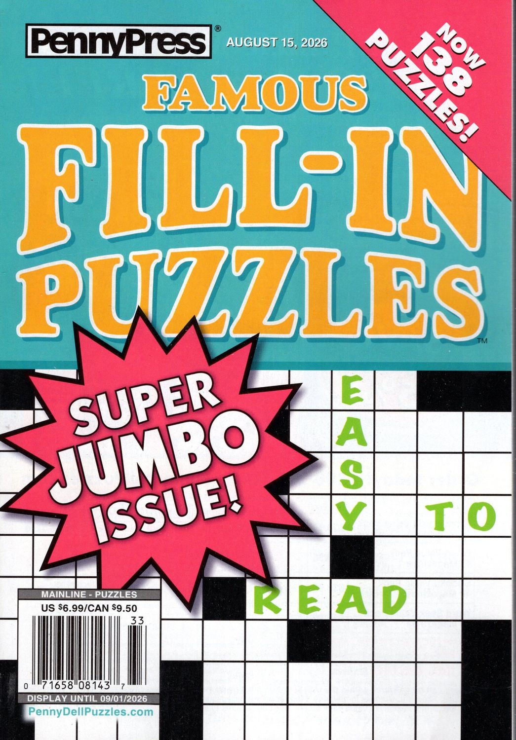 PennyPress Famous Fill-In Puzzles August 2026