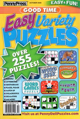 Cover of Good Time Easy Variety Puzzles magazine, featuring 128 full-sized pages of light, enjoyable puzzles.