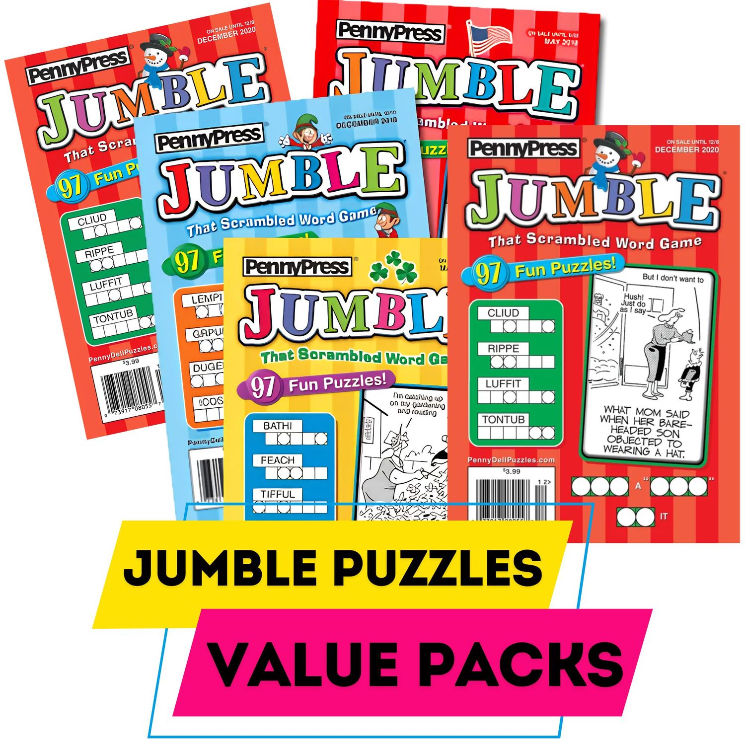 Lot of 4 or 8 Penny Press Dell Jumble Word Scramble Puzzle Books with 97 Puzzles in each book