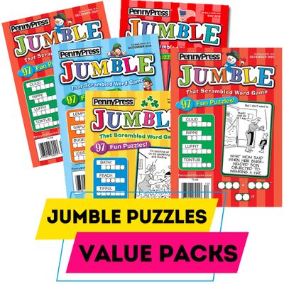 Lot of 4 or 8 Penny Press Dell Jumble Word Scramble Puzzle Books with 97 Puzzles in each book