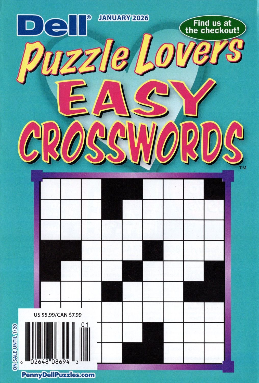 Front cover of Dell Puzzle Lovers Easy Crosswords book featuring a colorful, inviting 115 beginner-friendly puzzles