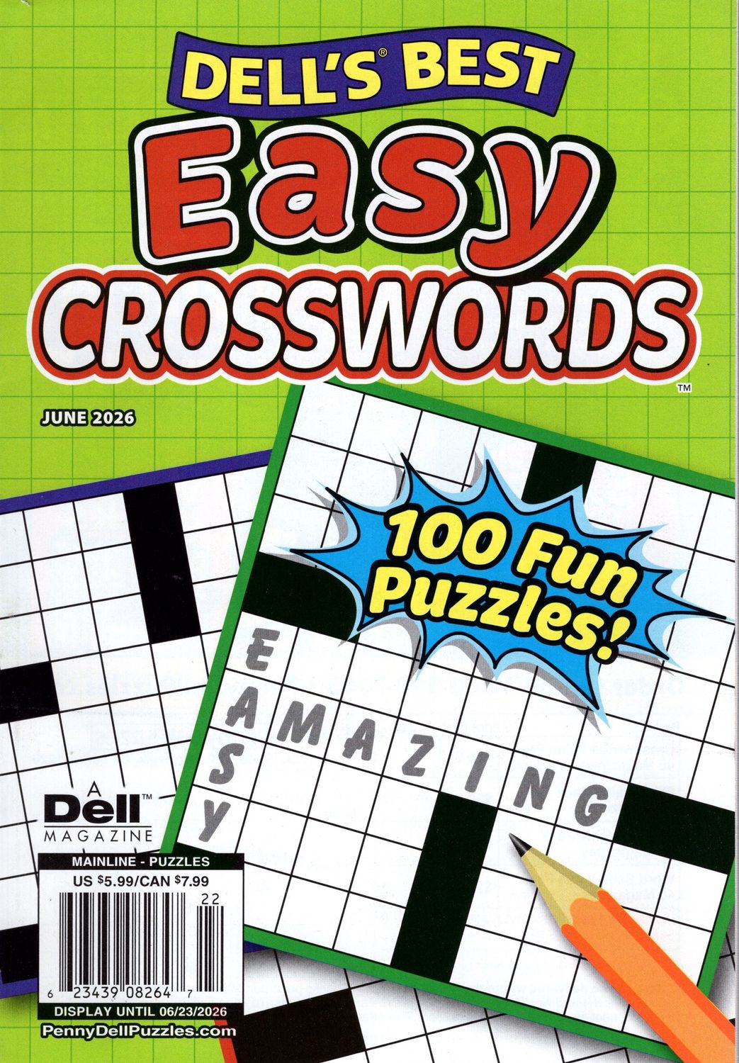 Dell’s Best Easy Crosswords magazine cover, June 2026 edition, showing accessible and beginner-friendly word puzzle games.