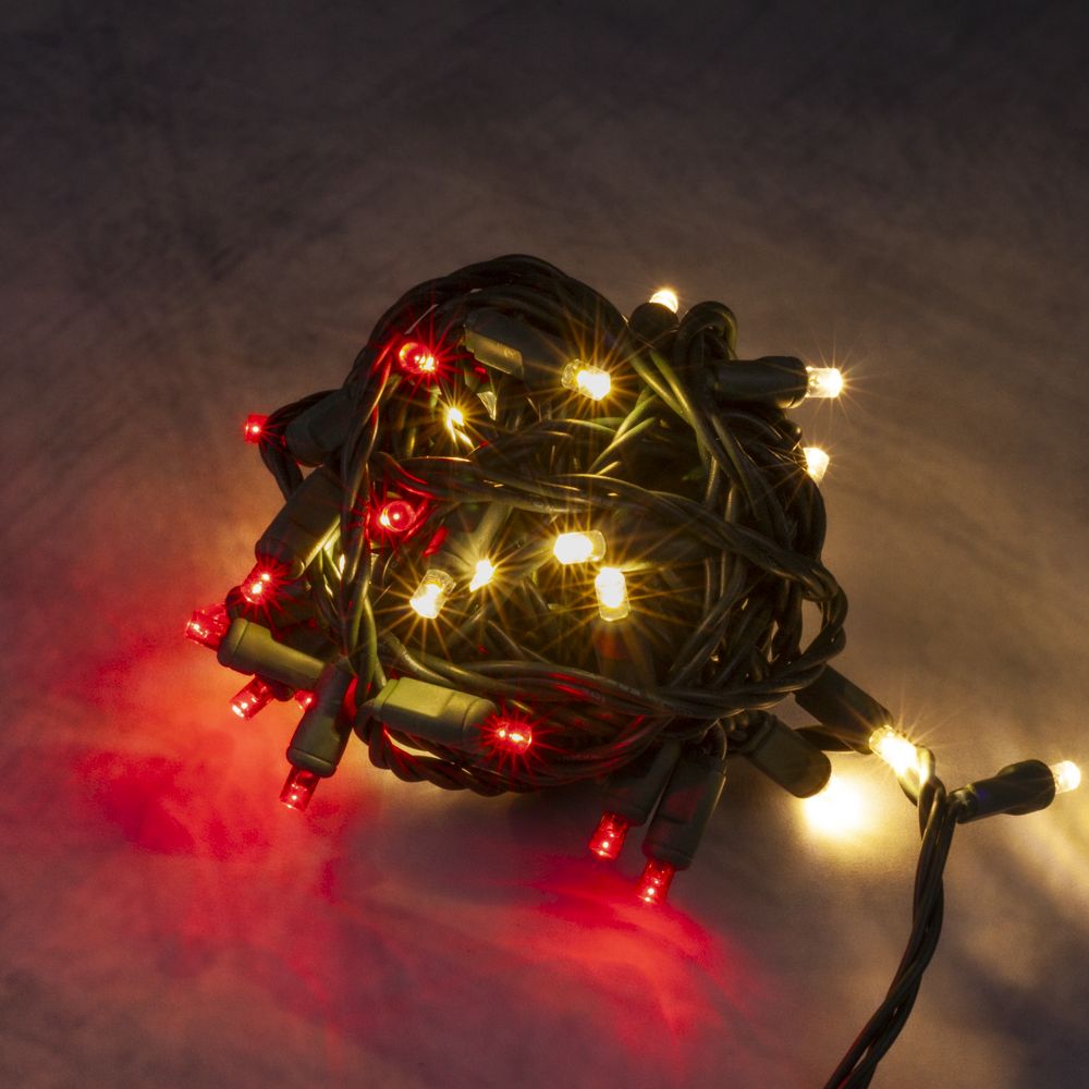 Mini-Lights - Old Fashion Candy Cane - 6" Spacing - 50 Lights - Green Wire