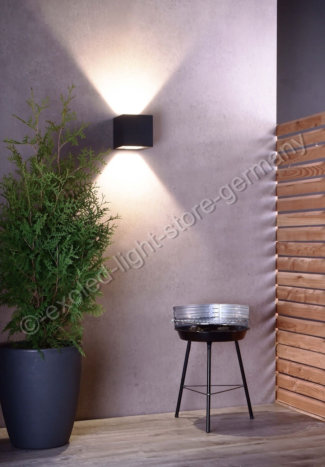 25W POWER-PROFI-Wandaufbauleuchte, ExoJabbahled Up and Down-DIM-3000K-1850lm - Grau- 220-240 V-Abstrahlw: 75° - Oberflächenfarbe: schwarz - Garantie: 5 Jahre