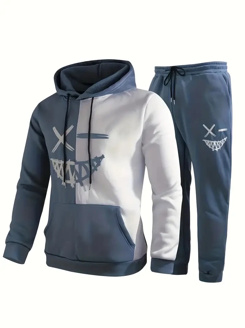 Creative Pattern Print, Men&#39;s 2Pcs Outfits, Casual Hoodies Long Sleeve Hooded Sweatshirt And Sweatpants Joggers Set For Spring Fall, Men&#39;s Clothing