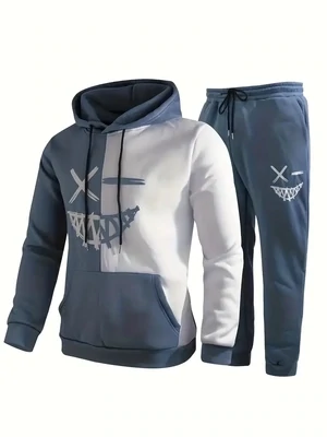 Creative Pattern Print, Men&#39;s 2Pcs Outfits, Casual Hoodies Long Sleeve Hooded Sweatshirt And Sweatpants Joggers Set For Spring Fall, Men&#39;s Clothing