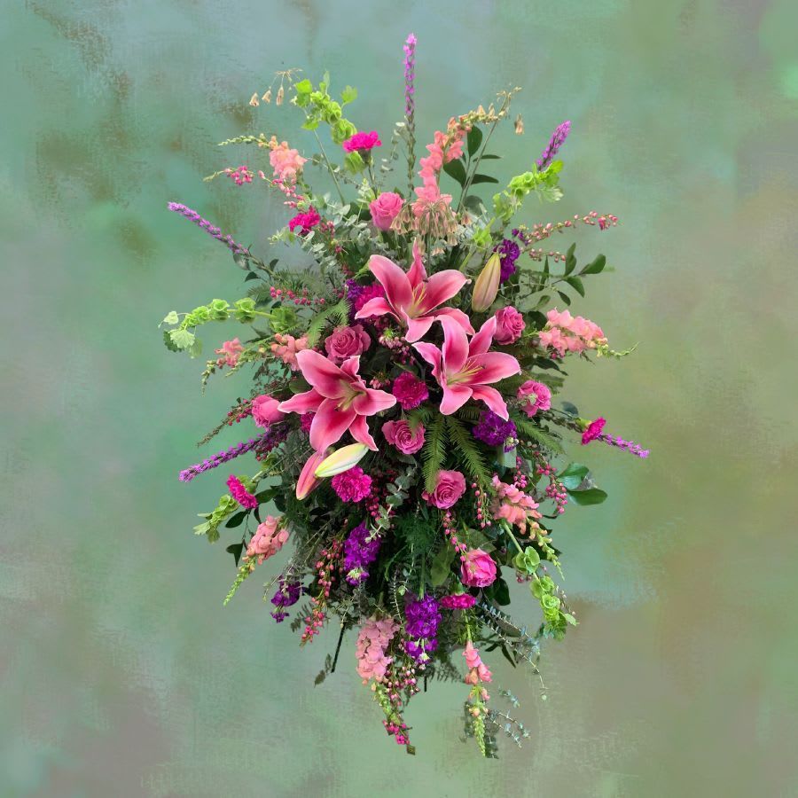 Precious Pinks Standing Spray Laurel & Lace Floral Design | Pottstown, PA | Precious Pink Standing Spray
