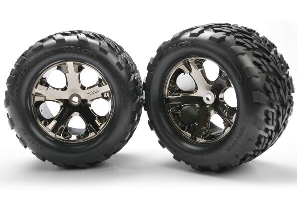 3668A Tires &amp; wheels, assembled, glued (2.8&#39;) (All-Star black chrome wheels, Talon tires, foam inserts) (2WD electric rear) (2) (TSM rated)