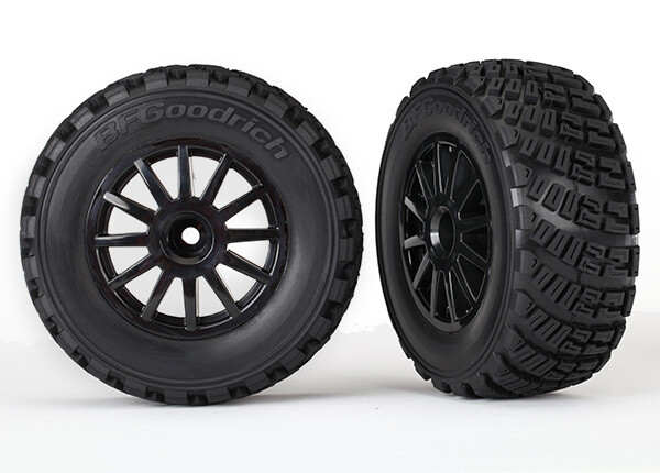 7473T Tires &amp; wheels, assembled, glued (black wheels, gravel pattern tires, foam inserts) (2) (TSM rated)