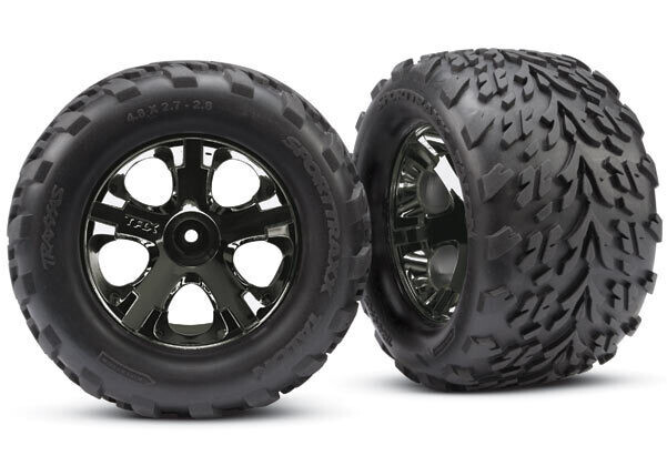3669A Tires &amp; wheels, assembled, glued (2.8&#39;) (All-Star black chrome wheels, Talon tires, foam inserts) (nitro rear/ electric front) (2) (TSM rated)